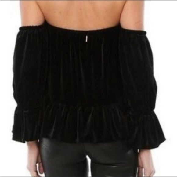 MISA Los Angeles Black Velvet Off Shoulder Blouse Ruffle XSmall - Picture 6 of 8